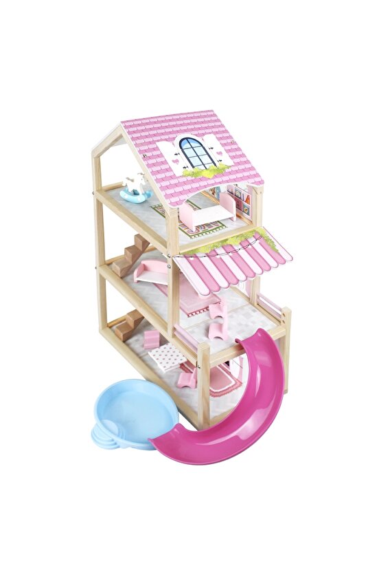 Lüx Ahşap Kaydıraklı Oyun Evi - Ahşap Tatil Evi - Havuzlu Oyun Evi - Ahşap Ev - Ahşap Oyun Evi