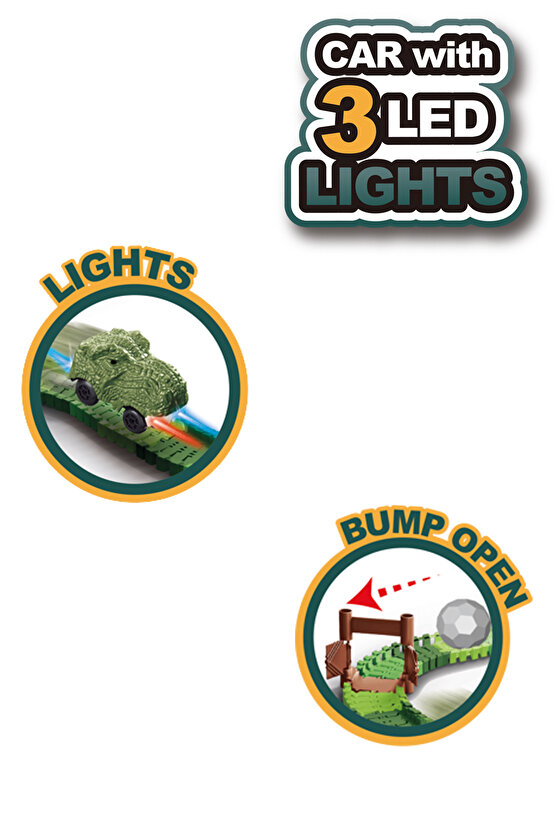 Dinosaur Tracks 288 Parça Dinozor Temalı Hareketli Raylar Full Set Dinozor Arabalı