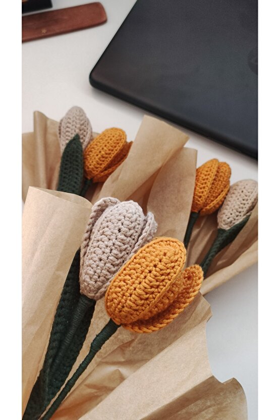 2li Örgülü Buket - Örgülü Çiçek - Amigurumi Çiçek Buket - Özel Desen Bir Demet Buket - Desen Çiçek