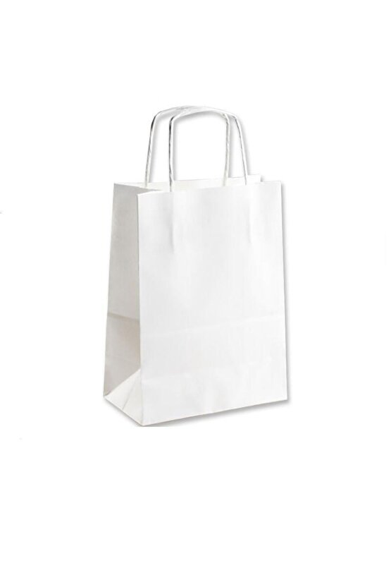 Büküm Saplı Kağıt Çanta Beyaz Kraft 32x41x12 ( 25 Adet )