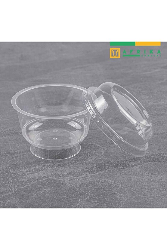 Plastik Kristal Tatlı Kabı Ayaklı 180cc - Kapaklı 25 Adet Kullan At