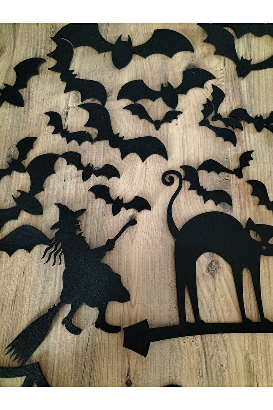 Cadılar Bayramı Halloween 44 Parçalık Dekor Seti 3 Mm Kalın Siyah Keçe