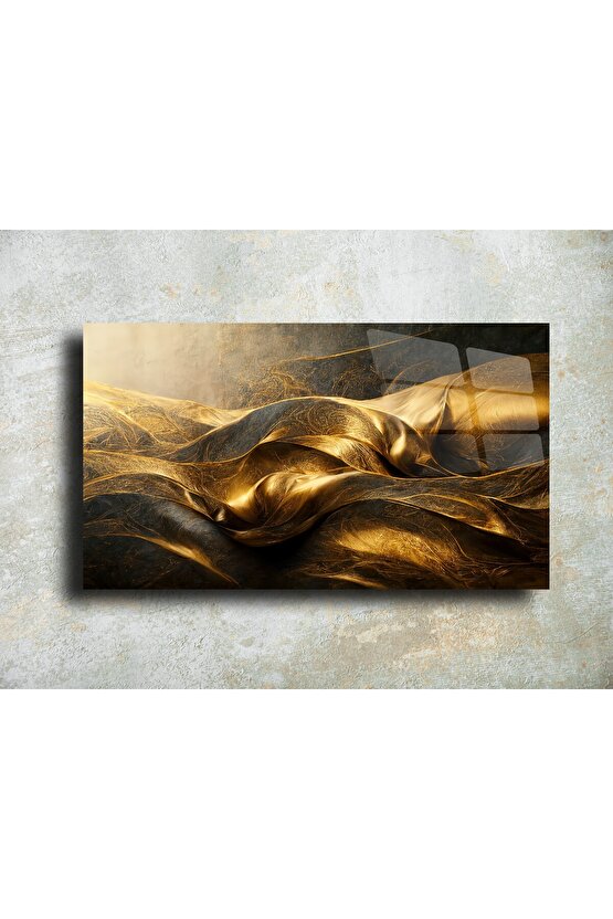 Gold Siyah Karışık Desen Cam Tablo Duvar Dekoru