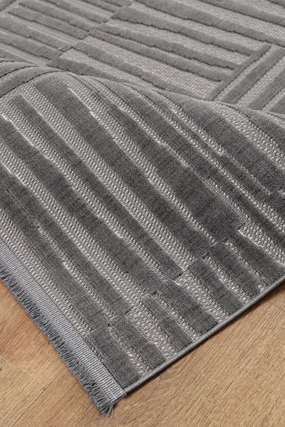 Bambu Yumuşak Halı Salon Mutfak Koridor Kesme Yolluk Dokuma Makine Halısı Art Antrasit