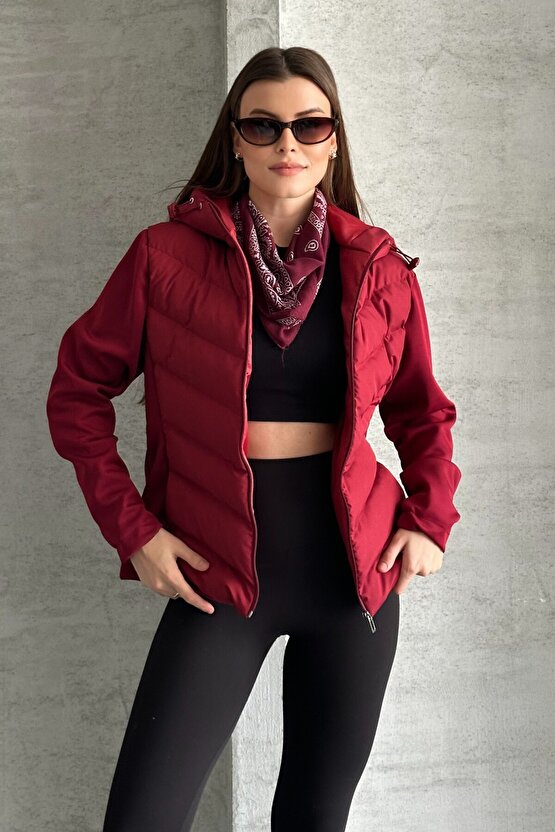 Kadın Kapüşonlu Spor Şişme Mont - Su Geçirmez Termal Günlük Şık Mont