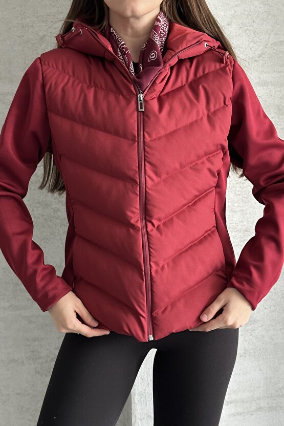 Kadın Kapüşonlu Spor Şişme Mont - Su Geçirmez Termal Günlük Şık Mont