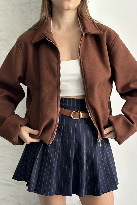 Kadın Oversize Bomber Ceket – Yumuşak Kaşe Dokulu, Mevsimlik, Casual Polar Mont