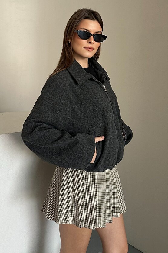 Kadın Oversize Bomber Ceket – Yumuşak Kaşe Dokulu, Mevsimlik, Casual Polar Mont