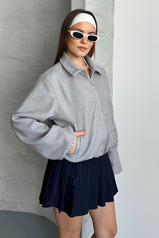 Kadın Oversize Bomber Ceket – Yumuşak Kaşe Dokulu, Mevsimlik, Casual Polar Mont