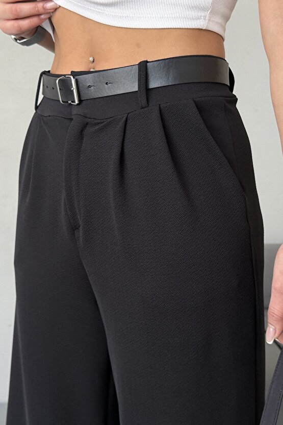 Kemer Detaylı Likralı Palazzo Pantolon