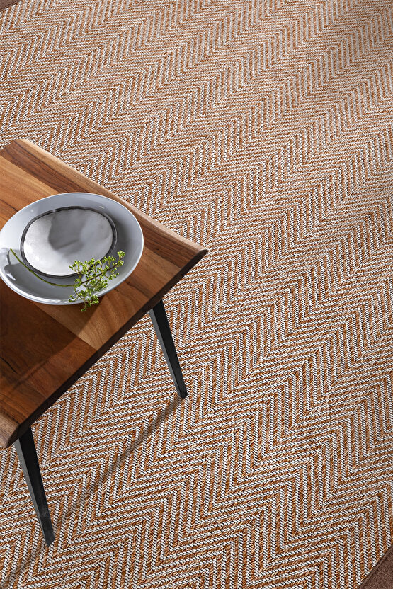 0408-Kahve Kumaş Bordür Sisal Halı Kilim Hav Toz Vermez Kolay Temizlenen Hasır Kilim