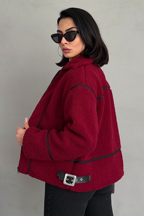 Şerit Detaylı Peluş Mont