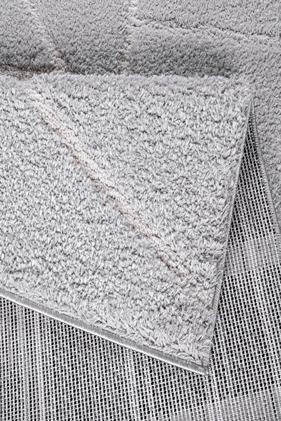 B094 Gri Kolay Kullanım Hav Toz Vermez Yumuşak Dokulu Uzun Tüylü Modern Shaggy Halı