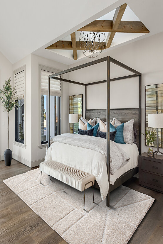 B094 Bej Kolay Kullanım Hav Toz Vermez Yumuşak Dokulu Uzun Tüylü Modern Shaggy Halı