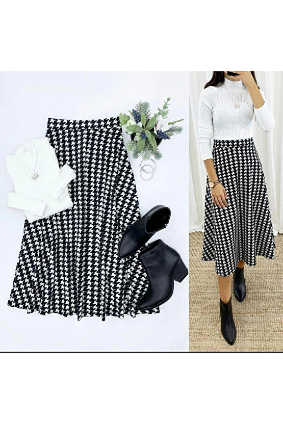 Beli Lastikli Kazayağı Desen Süet Scuba Etek.