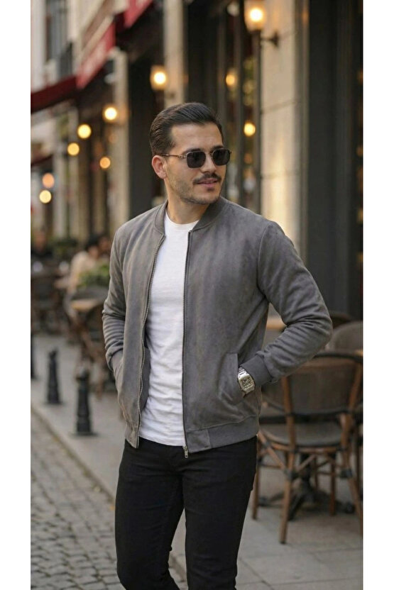 Erkek Scuba Süet Kumaş Bomber Hırka