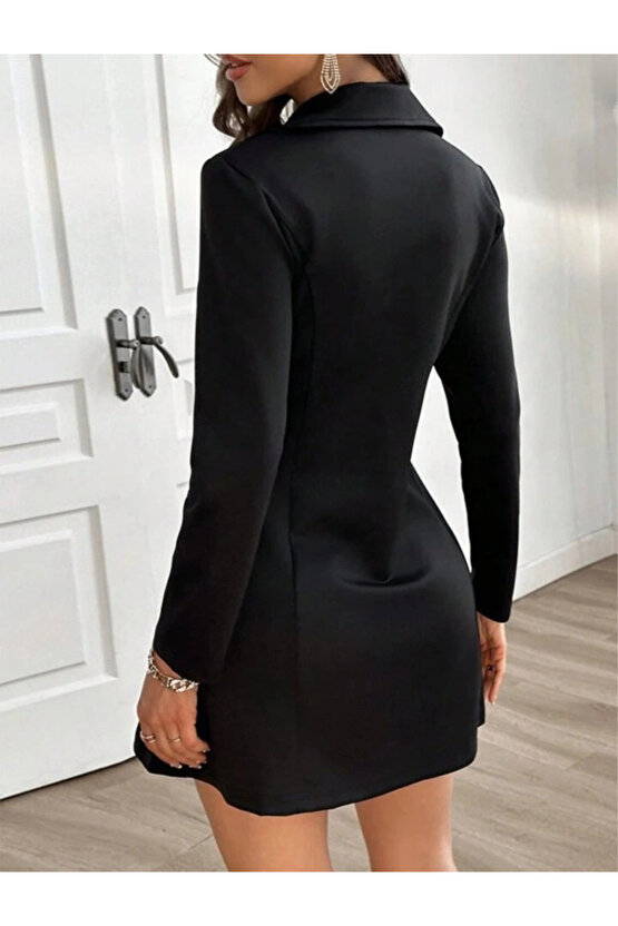 Kadın Uzun Kollu Yakalı Fermuarlı Düğme Detaylı Kısa Scuba Ceket