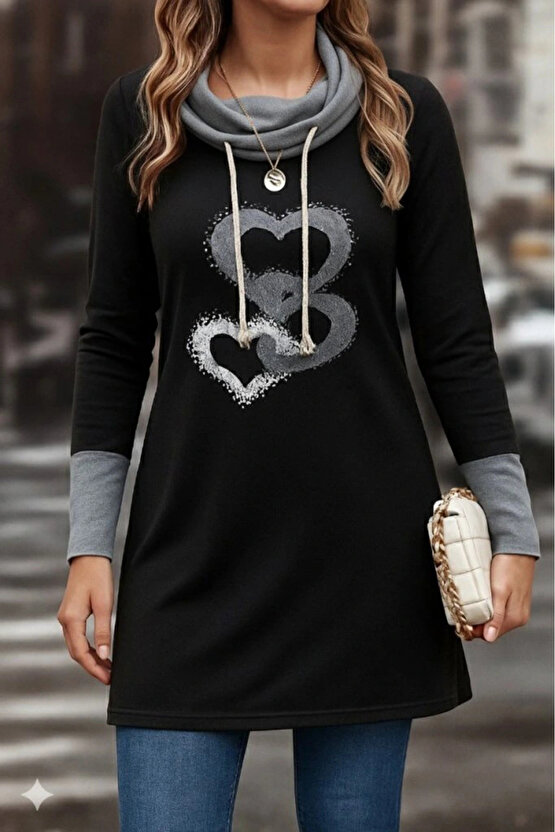 Kadın Uzun Kollu Balıkçı Yaka Bağcıklı Iki Iplik Elbise