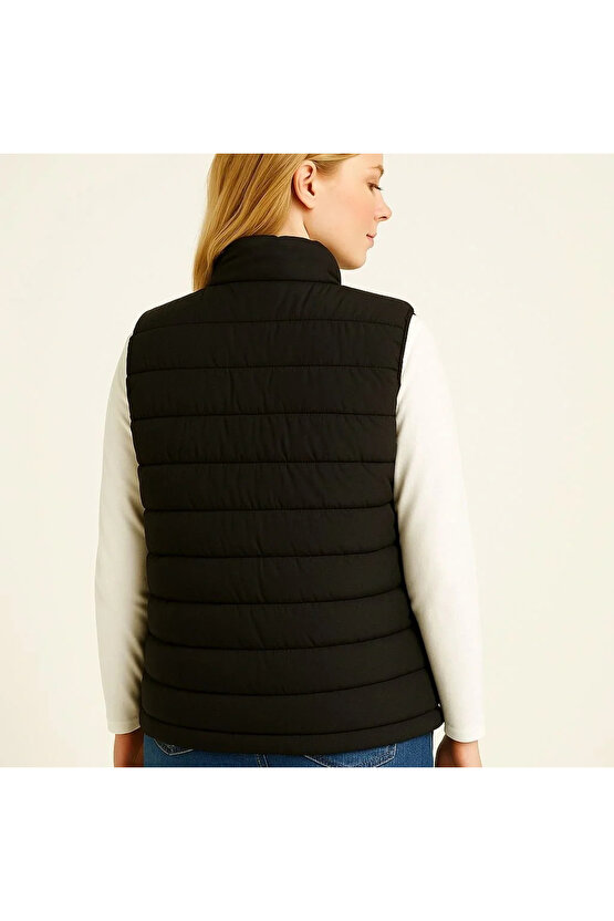 Kadın Şişme Fermuarlı Yelek Su itici Kapitone Astarlı Kumaş Cepli Hafif Kışlık Spor Rahat Kalıp - Si