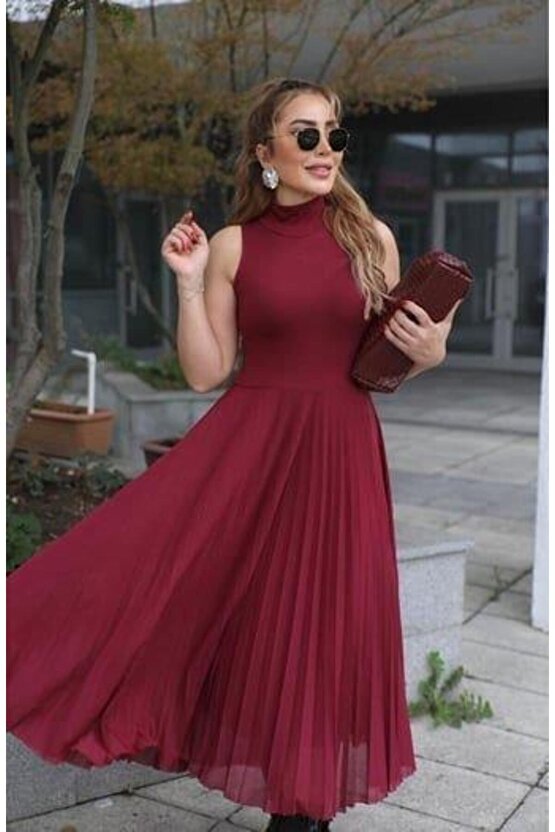 Kadın Triko Plise Ve Tül Detay Iki Parça Elbise