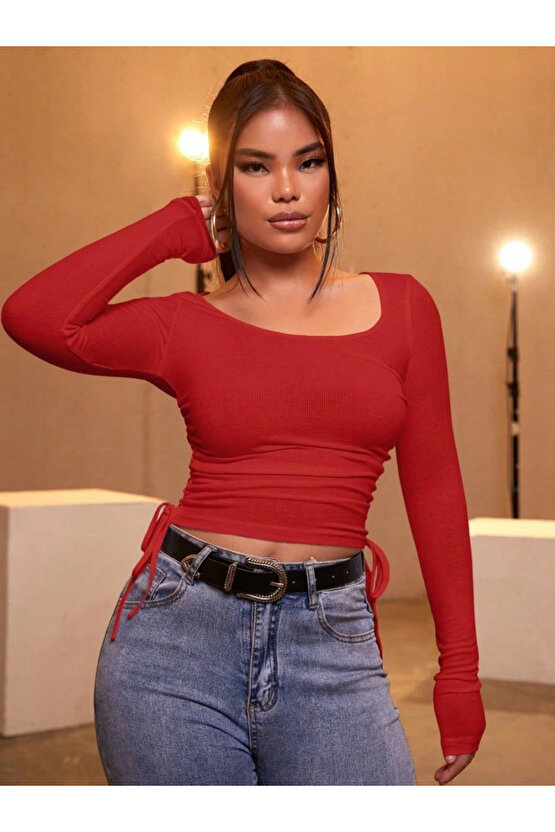 Kadın Kırmızı Kaşkorse Kumaş Bluz