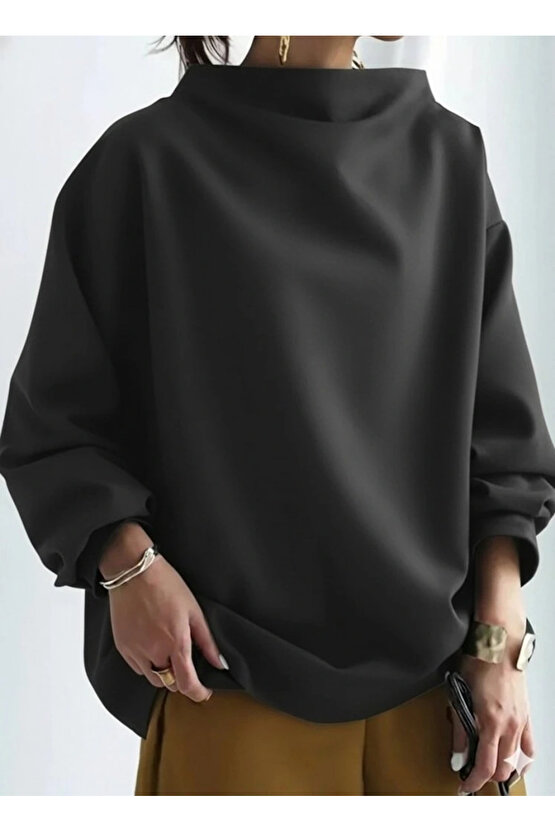 MDB Kadın Uzun Kollu Geniş Balıkçı Yaka Modal Bluz