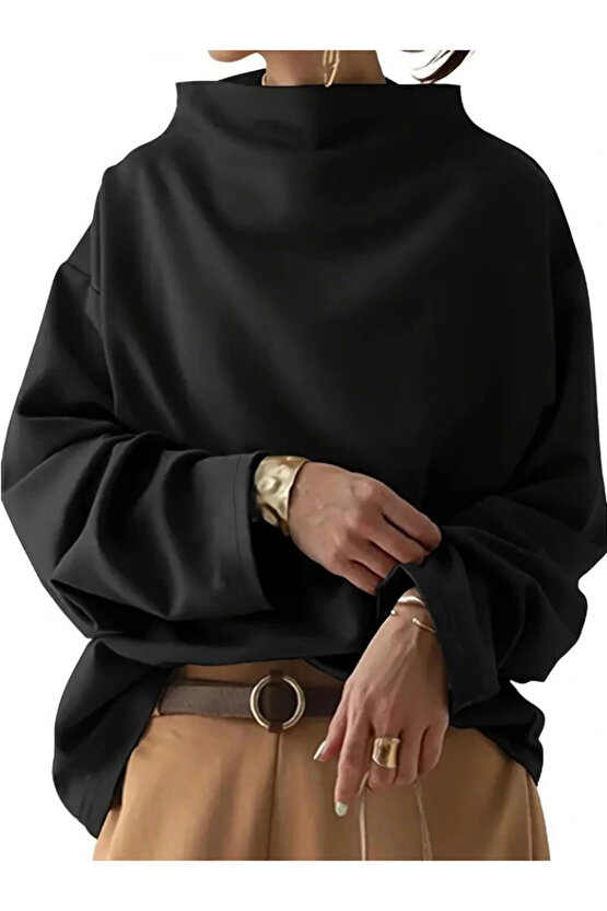 MDB Kadın Uzun Kollu Geniş Balıkçı Yaka Modal Bluz