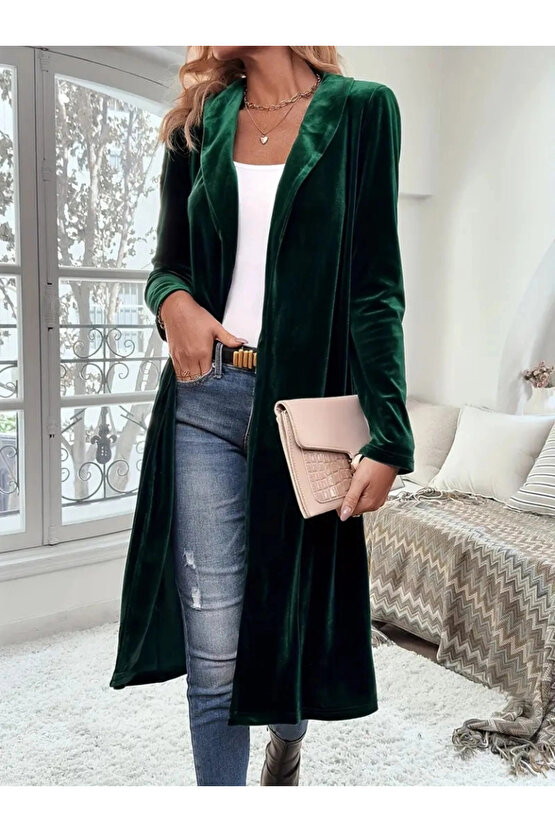 Kadın Uzun Kollu önü Açık Kolları Uzun Midi Ceket