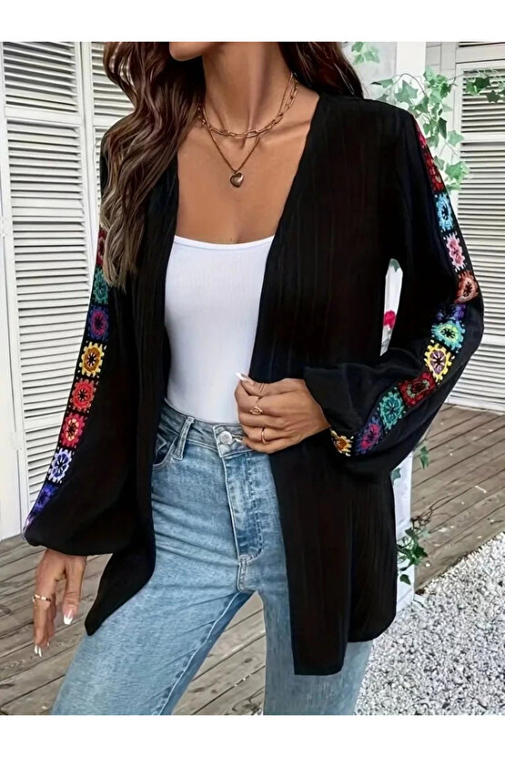 Kadın Uzun Kollu önü Açık şardonlu Kaşkorse Ceket