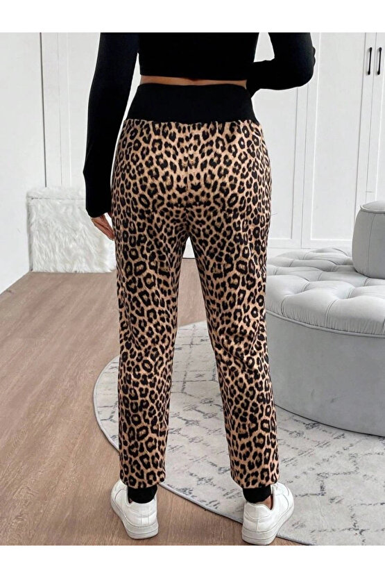 Kadın Yüksek Bel Bağcıklı Desenli Iki Iplik Pantolon