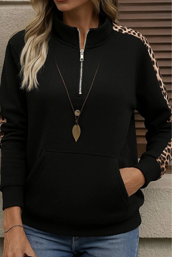 Kadın Uzun Kollu Balıkçı Yaka önden Fermuarlı Polar Bluz