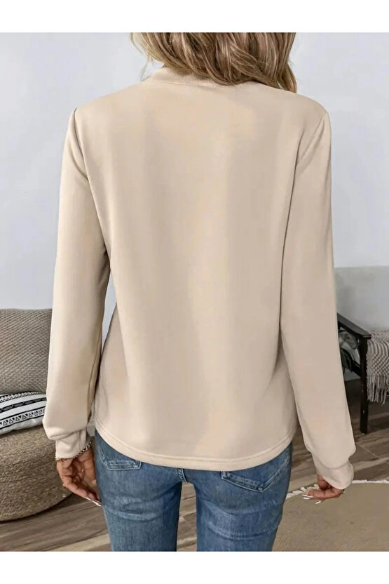 Kadın Uzun Kollu Yakadan Bağlamalı Viskon Iki Iplik Bluz