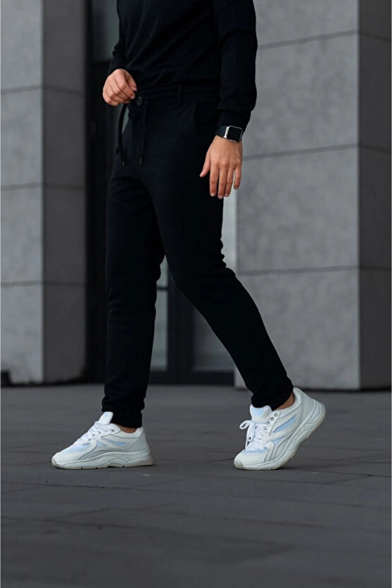 Erkek Diagonel Mikro Dokulu Cepli Pantolon - Siyah