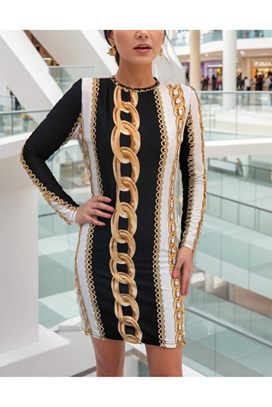 Kadın Uzun Kollu Bisiklet Yaka Scuba Midi Boy Elbise