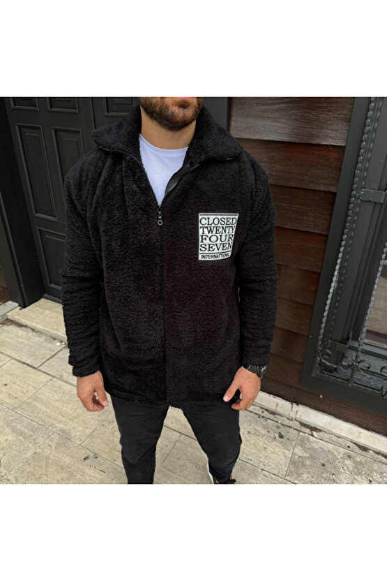 EQURİ Erkek Polar Fermuarlı Sweatshirt – Kapüşonsuz, Cepli, Yumuşak Dokulu, Oversize Rahat Kalıp, Kı