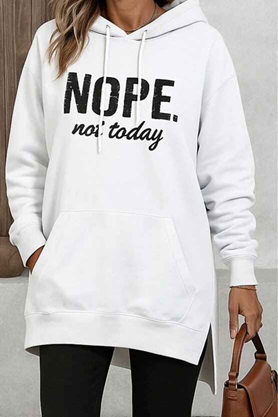 Kadın Uzun Kollu Kapşonlu Bağcıklı Viskon Iki Iplik Sweat