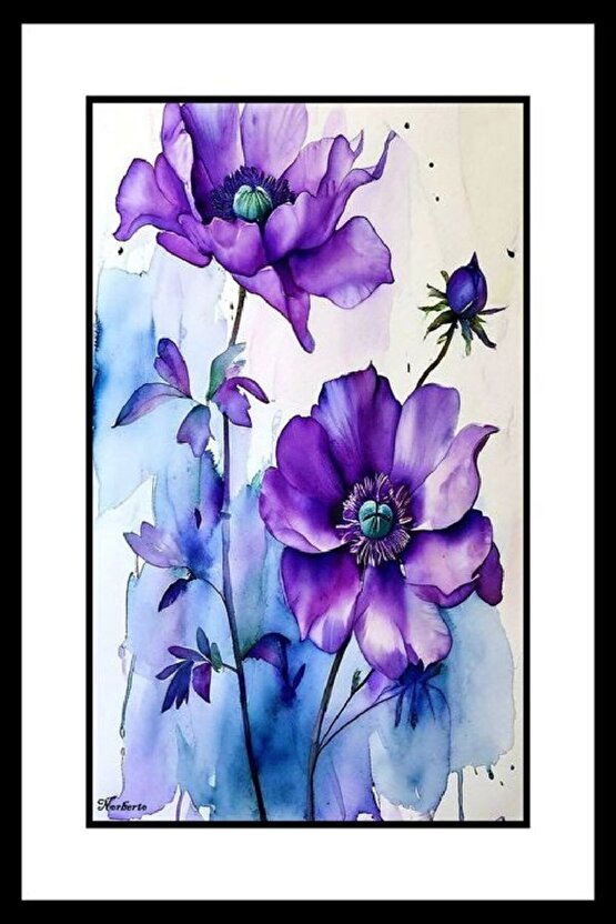 İki Mor Çiçek Digital Art ( ÇERÇEVESİZ - ÇERÇEVE YOKTUR ) ( ULTRA HD ) FOLYO AFİŞ - POSTER