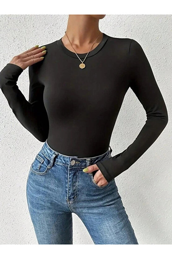 Kadın Uzun Kollu Bisiklet Yaka Süprem Bluz