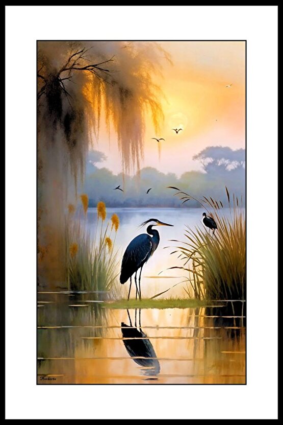 Balıkçıl Kuşları Digital Art ( ÇERÇEVESİZ - ÇERÇEVE YOKTUR ) ( ULTRA HD ) FOLYO AFİŞ - POSTER