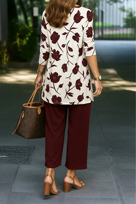 Kadın Uzun Kollu önü Açık Modal Ceket Kolsuz Viskon Iki Iplik Bluz Ve Pantolon üçlü Takım