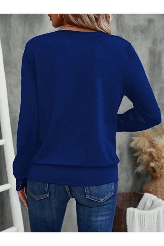 Kadın Uzun Kollu V Yakalı Içi Süprem Desenli Dışı Viskon Bluz