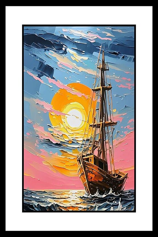 Günbatımı ve Gemi Digital Art ( ÇERÇEVESİZ - ÇERÇEVE YOKTUR ) ( ULTRA HD ) FOLYO AFİŞ - POSTER