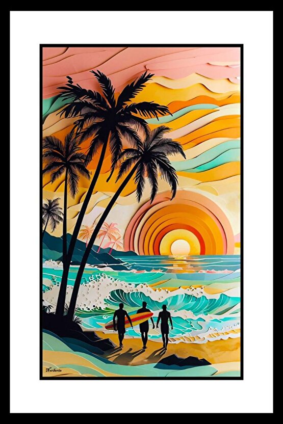 Dalgalarda Sörf Digital Art ( ÇERÇEVESİZ - ÇERÇEVE YOKTUR ) ( ULTRA HD ) FOLYO AFİŞ - POSTER