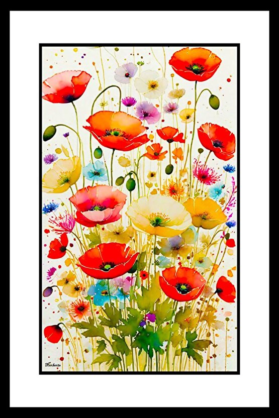 Kırmızı Çiçek Bahçesi Digital Art ( ÇERÇEVESİZ - ÇERÇEVE YOKTUR ) ( ULTRA HD ) FOLYO AFİŞ - POSTER