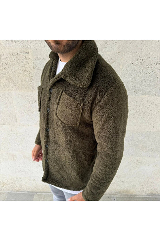 Erkek Pelüş Polar Hırka Gömlek – Yakalı, İlik Düğmeli, Göğüs Cepli, Yumuşak Dokulu Kışlık Regular Fi