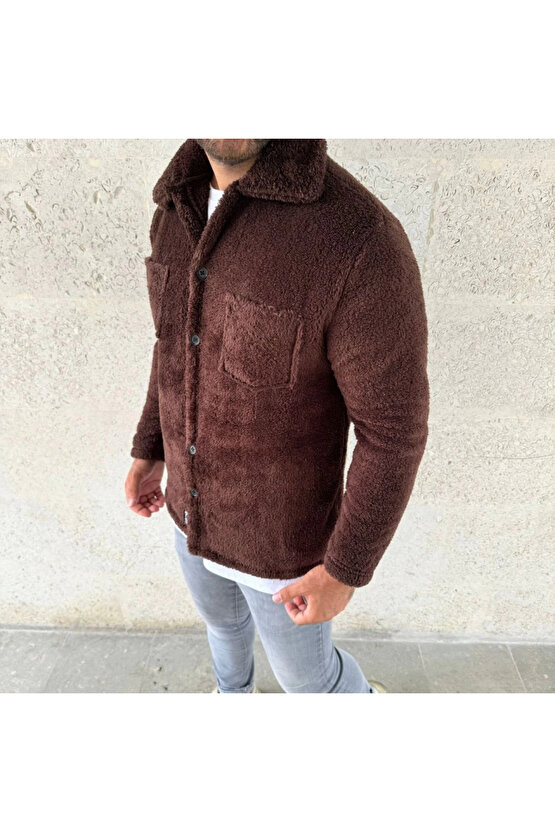 Erkek Pelüş Polar Hırka Gömlek – Yakalı, İlik Düğmeli, Göğüs Cepli, Yumuşak Dokulu Kışlık Regular Fi