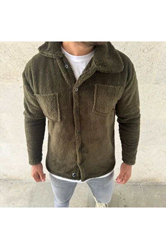 Erkek Pelüş Polar Hırka Gömlek – Yakalı, İlik Düğmeli, Göğüs Cepli, Yumuşak Dokulu Kışlık Regular Fi