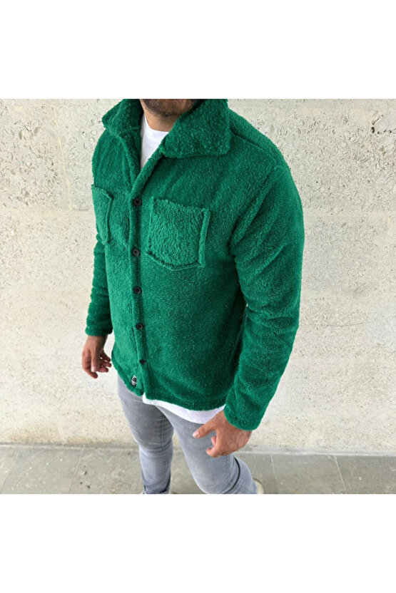 Erkek Pelüş Polar Hırka Gömlek – Yakalı, İlik Düğmeli, Göğüs Cepli, Yumuşak Dokulu Kışlık Regular Fi