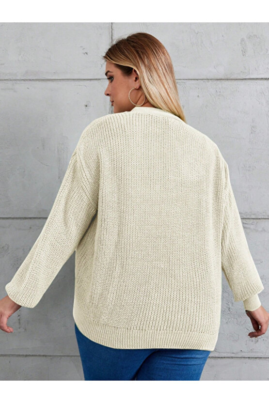 EQURİ Kadın Beş Düğme Büyük Beden Triko Hırka