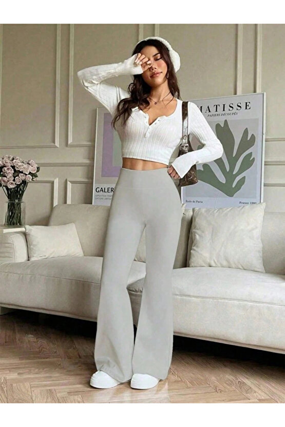 Kadın Yüksek Bel Ispanyol Paçalı Pantolon Tayt